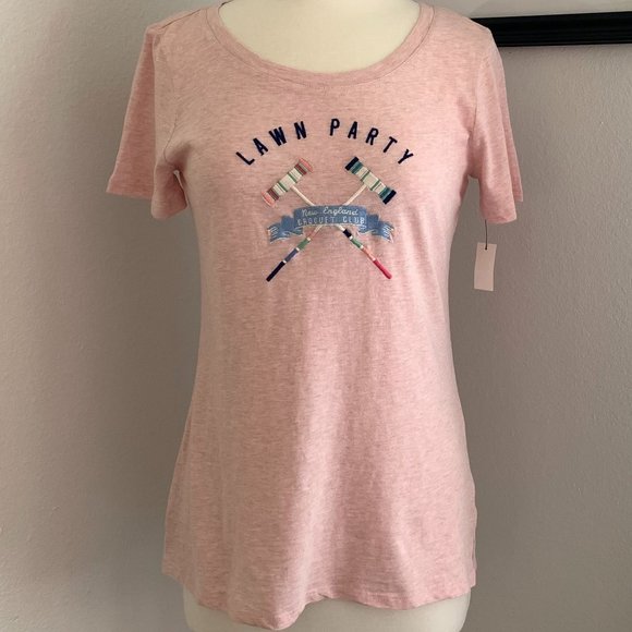TALBOTS EMBROIDERED Lawn Party Tee, Pink Heather, Small (S) - Picture 2 of 5